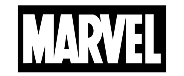 The Marvel logo with white bold letters on a black rectangular background.